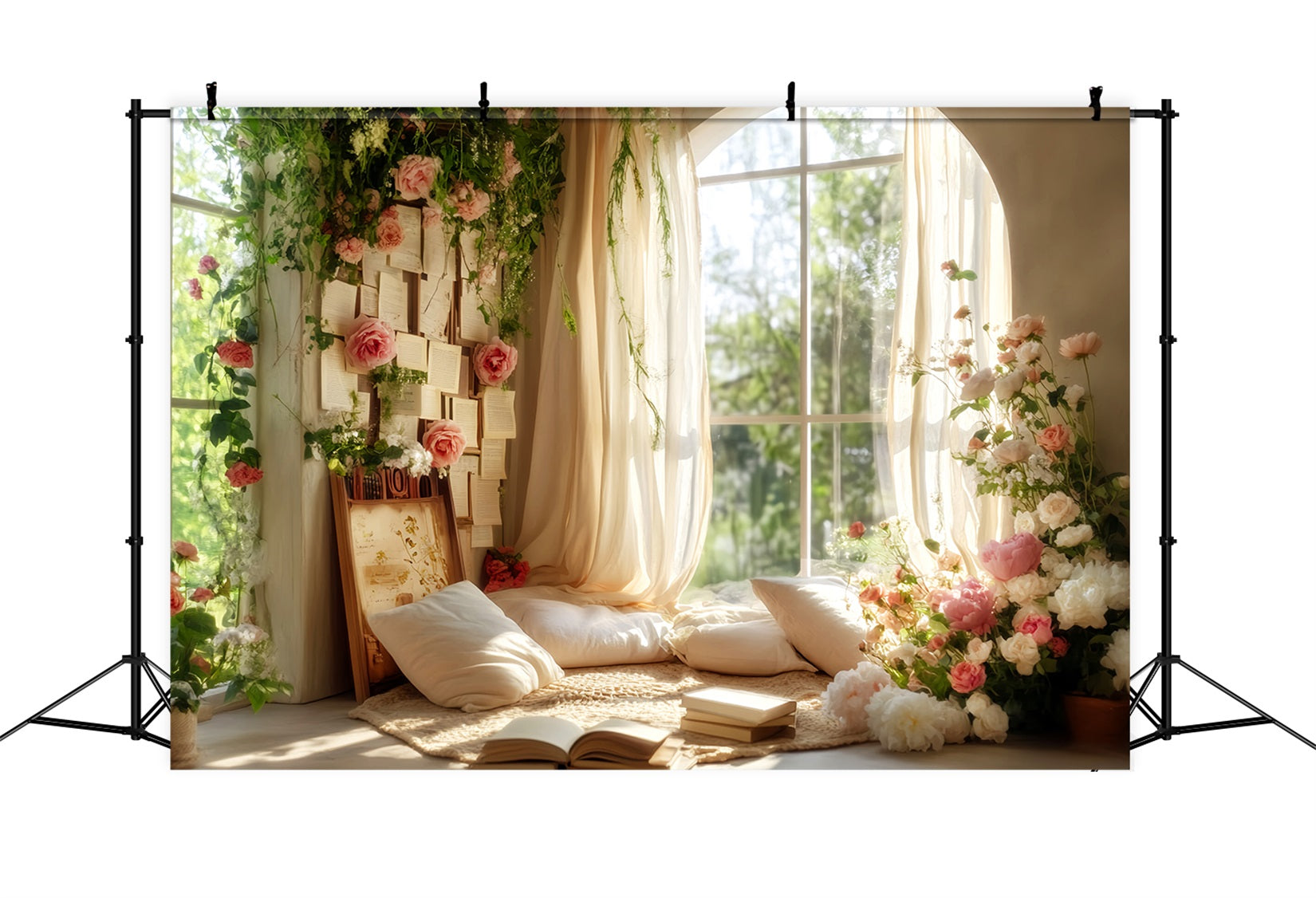 Zurück zur Schule-Studiohintergründe Fenster Leseecke Blumen Schulfoto-Fotohintergrund LXX59-223