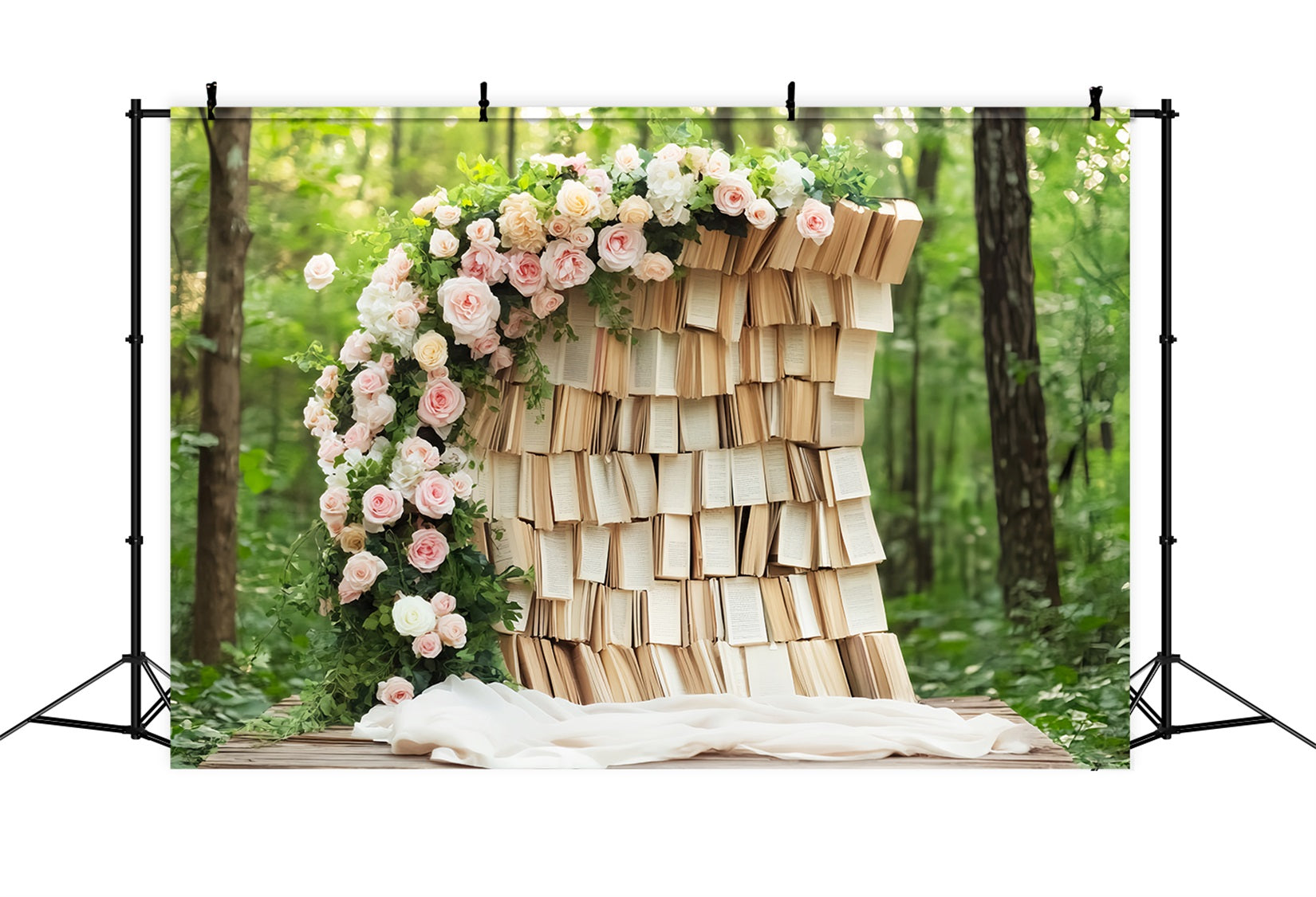 Studiohintergründe für den Schulanfang Rustikale Bücherwand Blumenbogen Schulfoto-Studiohintergründe LXX59-224