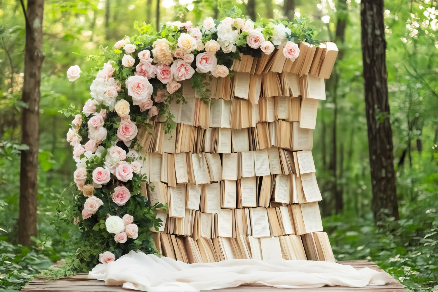 Studiohintergründe für den Schulanfang Rustikale Bücherwand Blumenbogen Schulfoto-Studiohintergründe LXX59-224