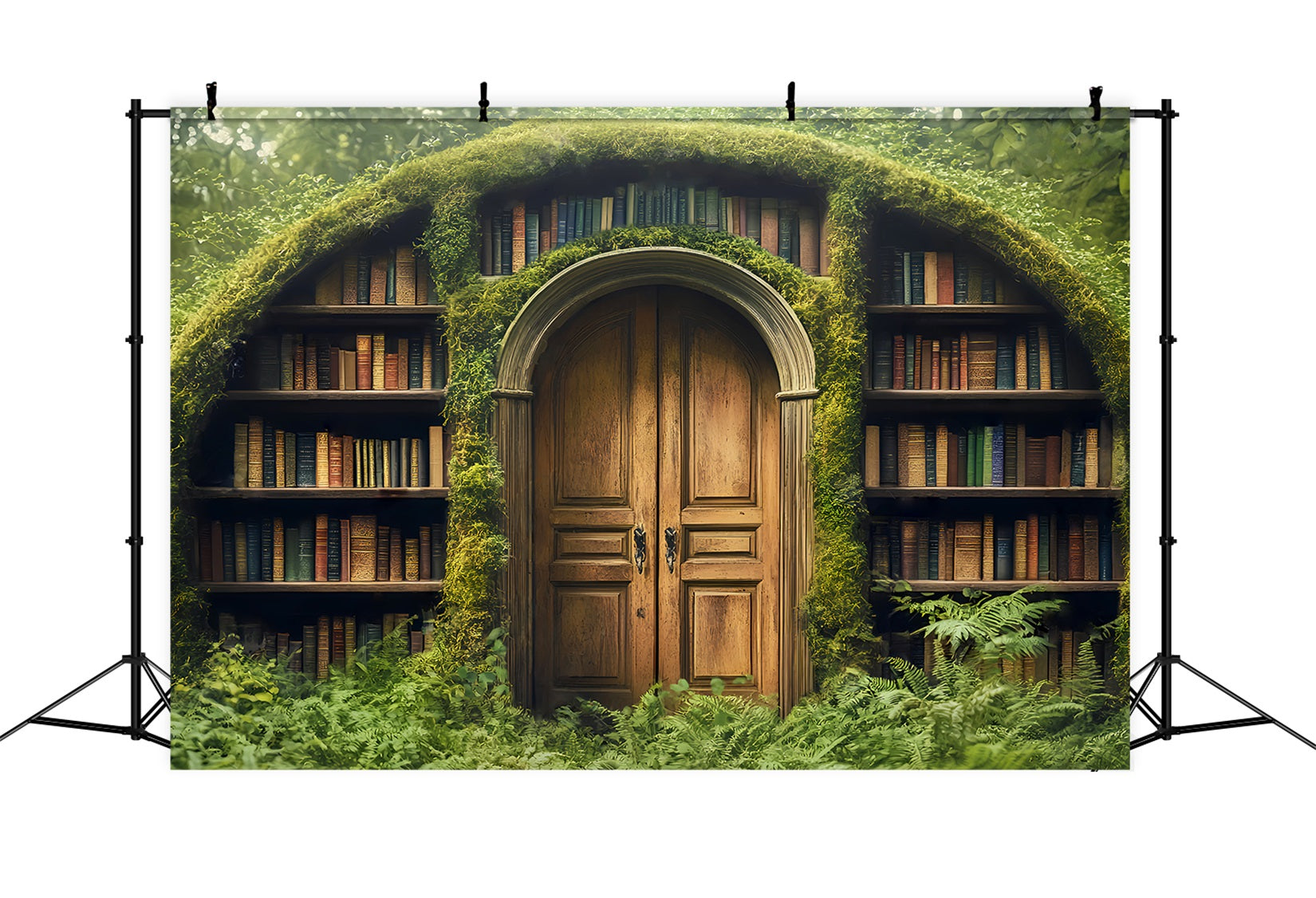 Studiohintergründe für den Schulanfang Moosbewachsene Tür Versteckte Bibliothek Schulfoto-Fotohintergrund LXX59-226