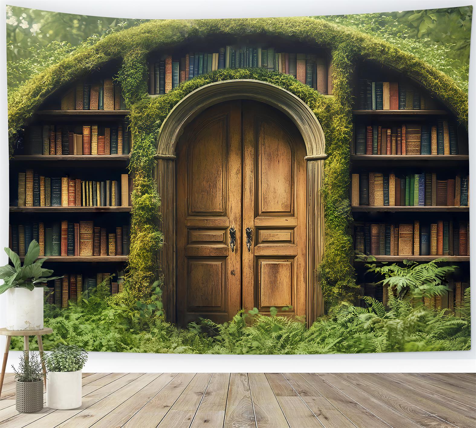 Studiohintergründe für den Schulanfang Moosbewachsene Tür Versteckte Bibliothek Schulfoto-Fotohintergrund LXX59-226