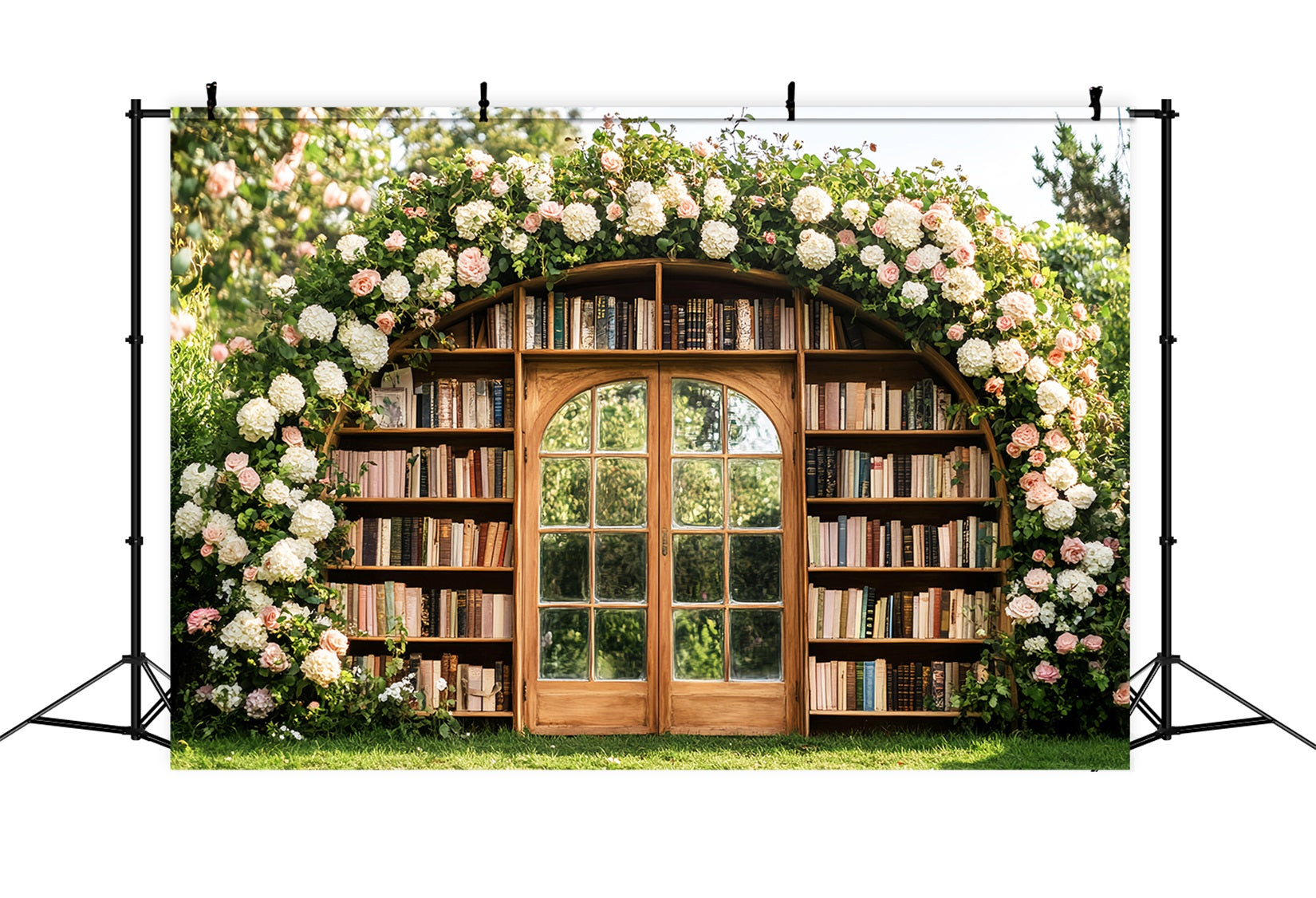 Studiohintergründe für den Schulanfang Blumenbogen Außenbücherregal Schulfoto-Studiohintergründe LXX59-227