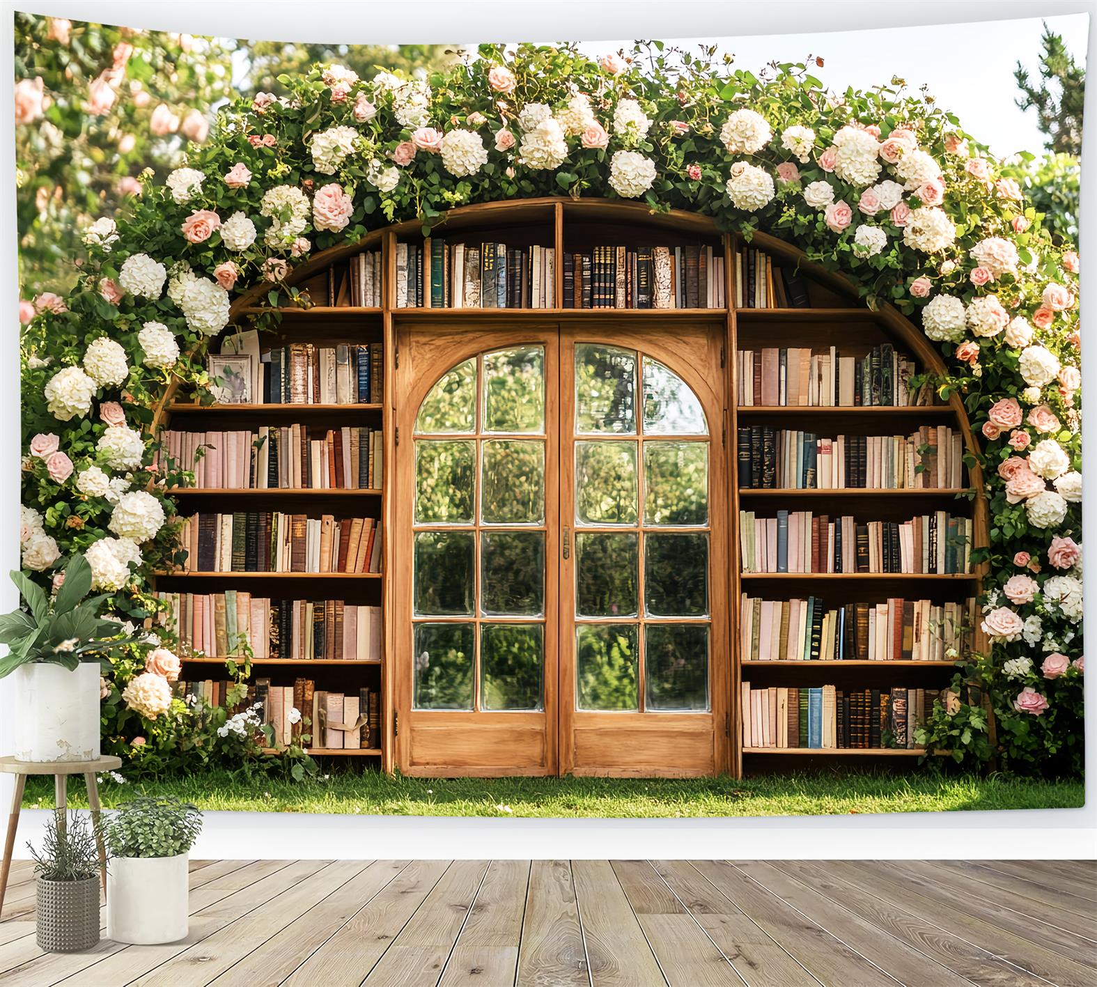 Studiohintergründe für den Schulanfang Blumenbogen Außenbücherregal Schulfoto-Studiohintergründe LXX59-227