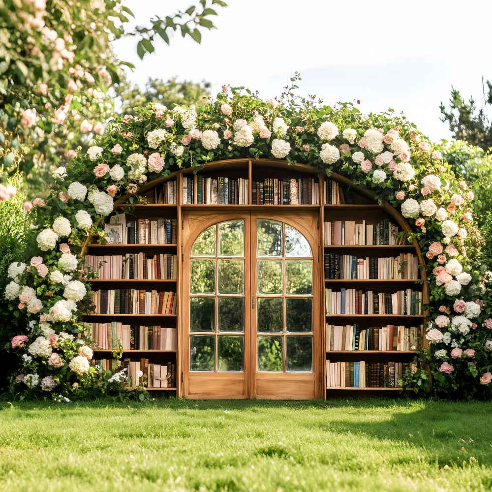 Studiohintergründe für den Schulanfang Blumenbogen Außenbücherregal Schulfoto-Studiohintergründe LXX59-227