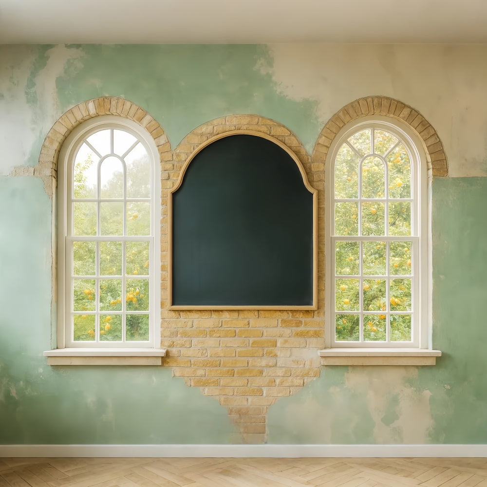 Studiohintergründe für den Schulanfang Kreidetafel Bogenfenster Wand Schulklassenzimmer-Fotohintergrund LXX59-229