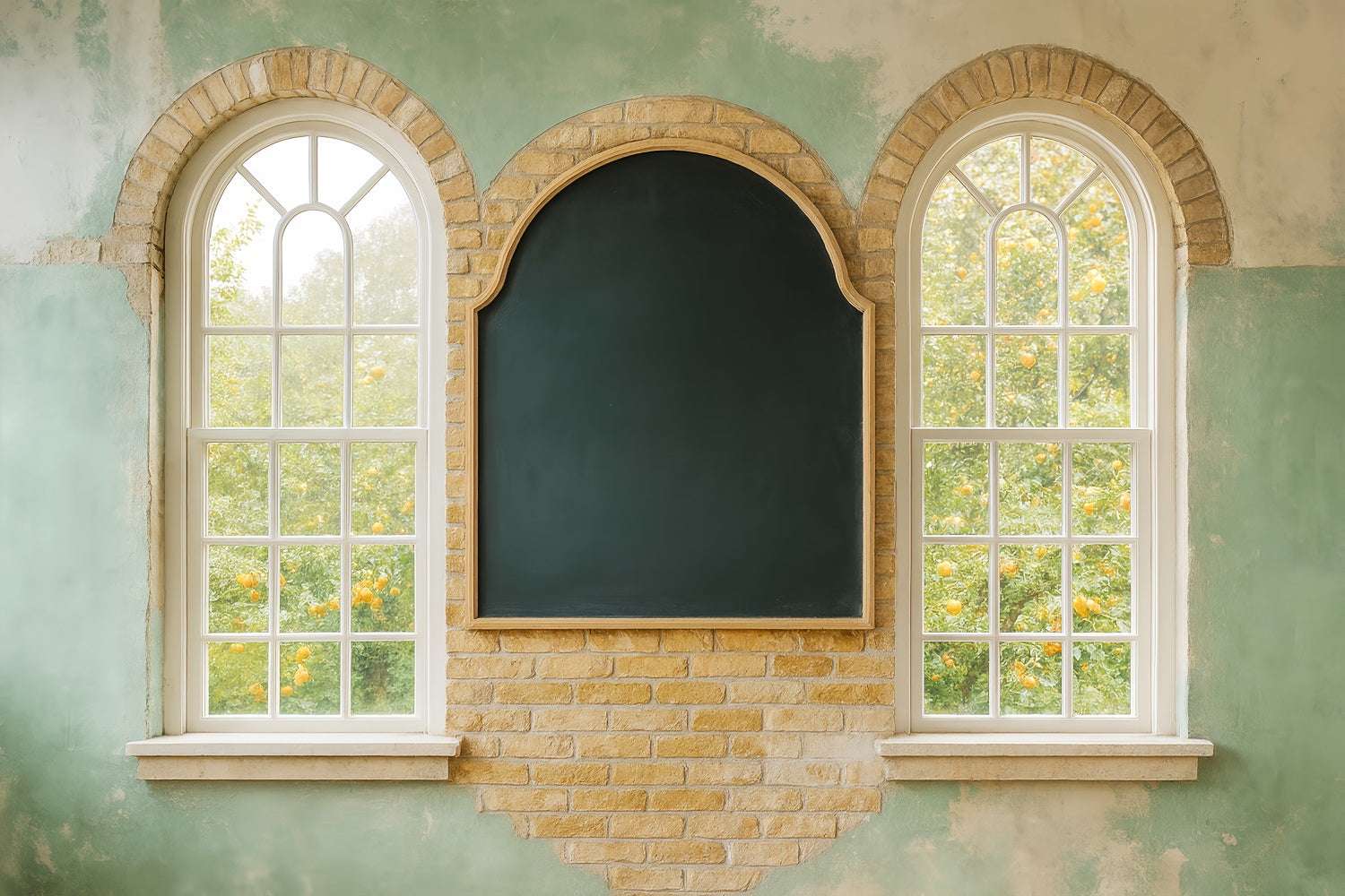 Studiohintergründe für den Schulanfang Kreidetafel Bogenfenster Wand Schulklassenzimmer-Fotohintergrund LXX59-229