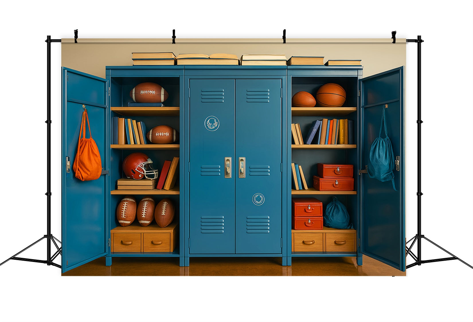 Studiohintergründe für den Schulanfang Sportspind Bücherregal-Ausstellung Schulspind-Fotohintergrund LXX59-230