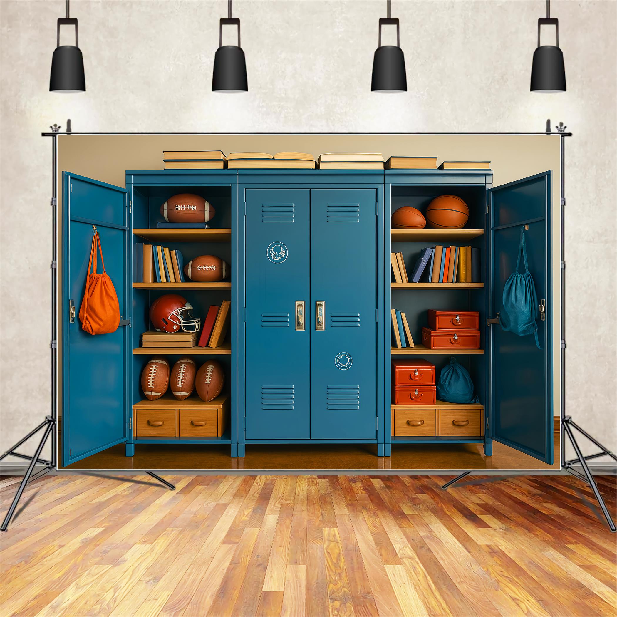 Studiohintergründe für den Schulanfang Sportspind Bücherregal-Ausstellung Schulspind-Fotohintergrund LXX59-230
