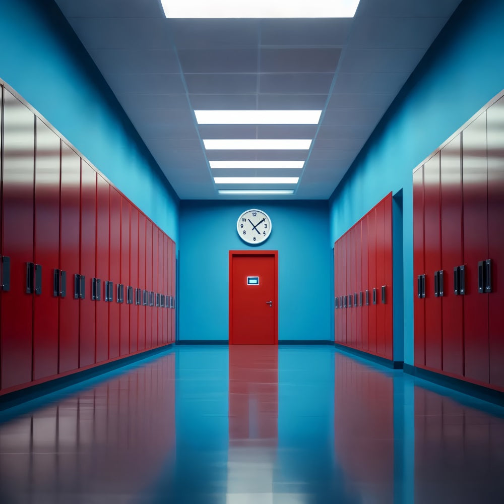 Schulflur-Fotohintergrund Rot-blaue Flur-Schließfächer Schul-Schließfach-Fotohintergrund LXX59-236
