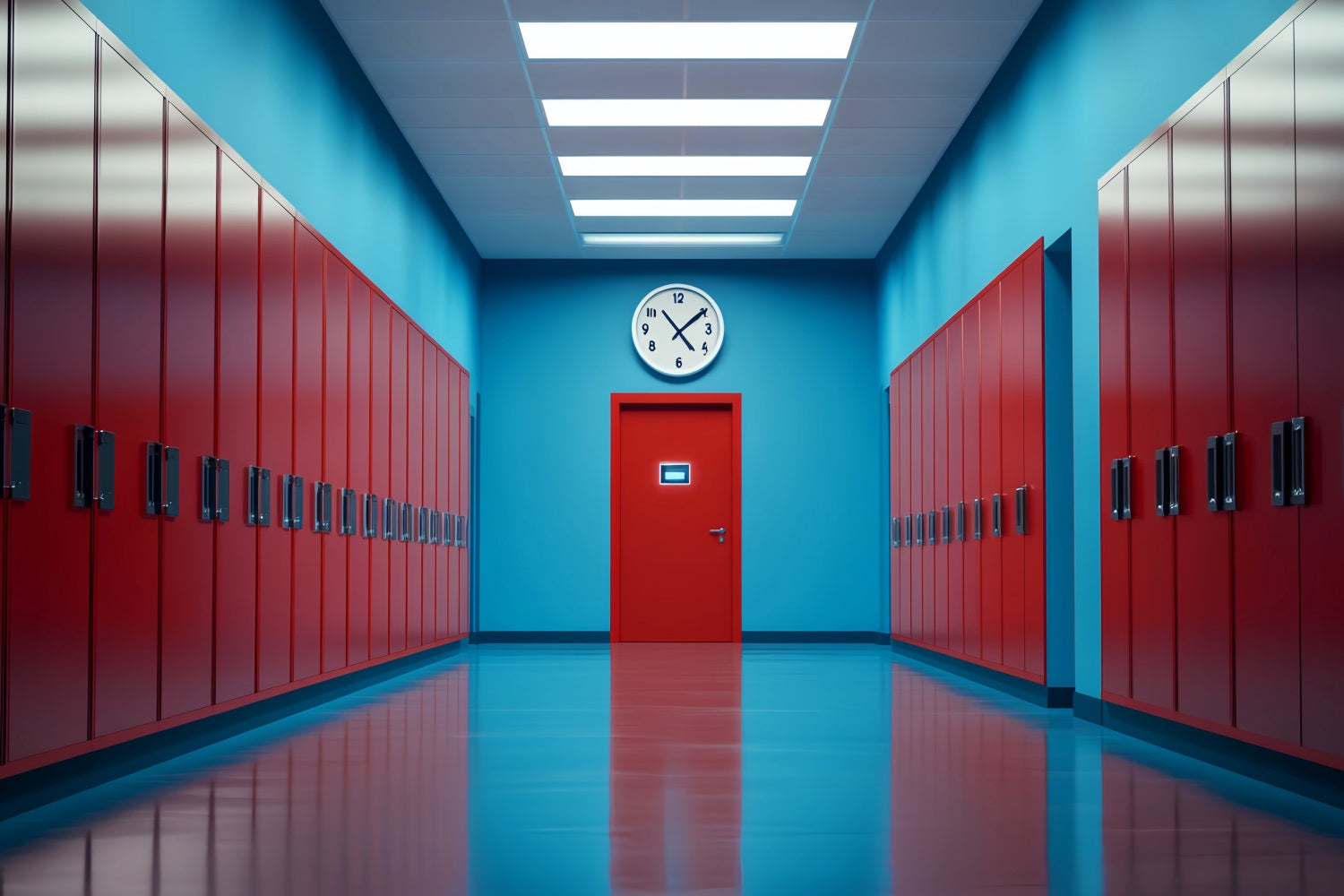 Schulflur-Fotohintergrund Rot-blaue Flur-Schließfächer Schul-Schließfach-Fotohintergrund LXX59-236