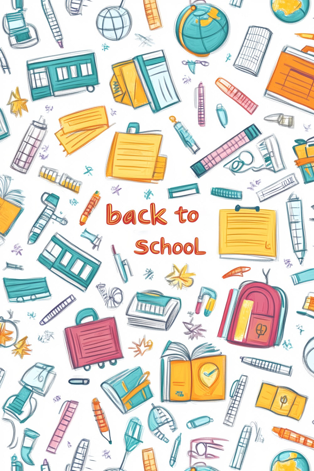 Studiohintergründe für Vorschul-Fotos Bunte Kritzeleien Schulmaterialien Fotohintergrund für den Schulanfang LXX59-245