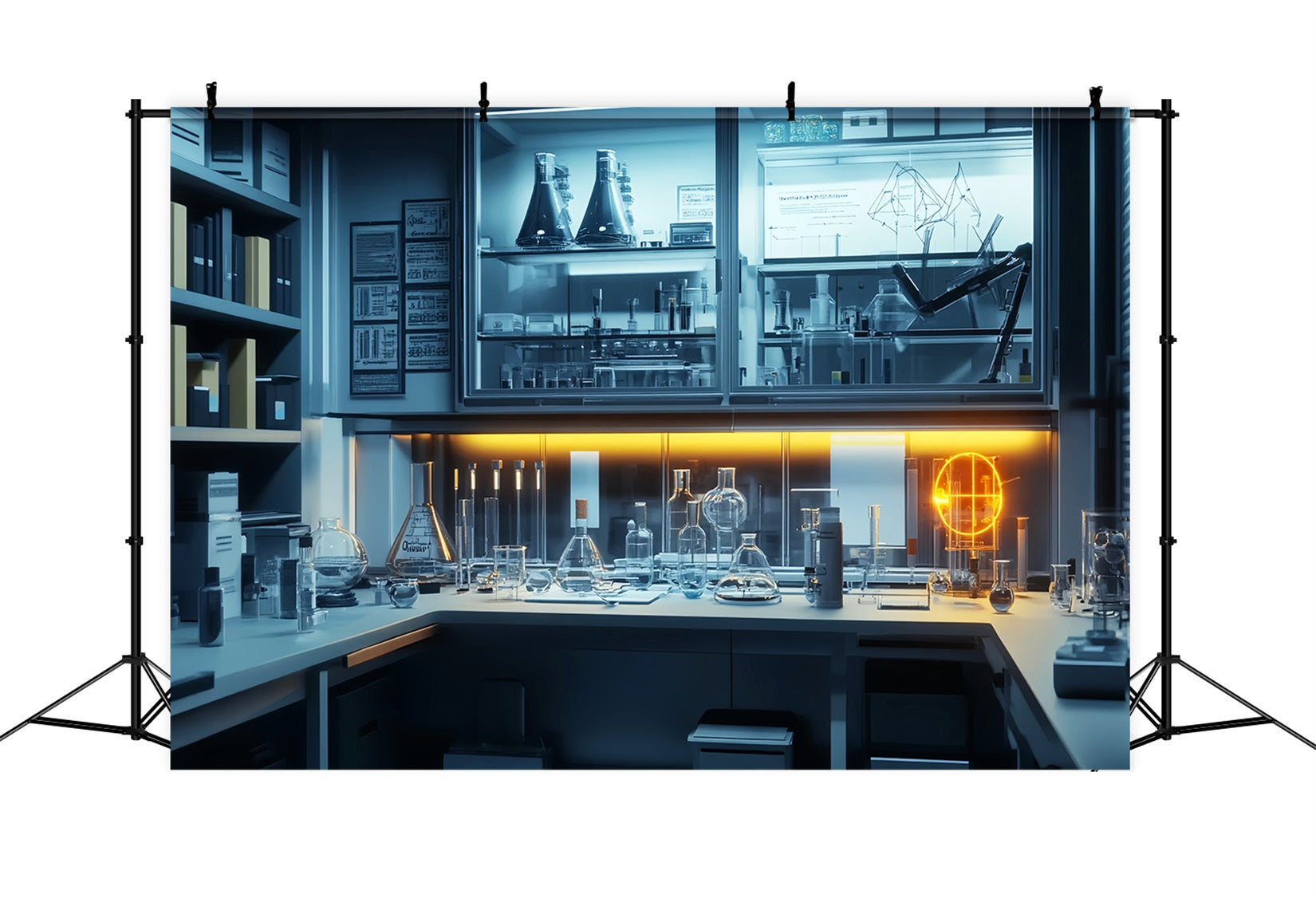 Chemie-Fotohintergrund Futuristisches Neon-Wissenschaftslabor Zurück zur Schule Fotohintergrund LXX59-252
