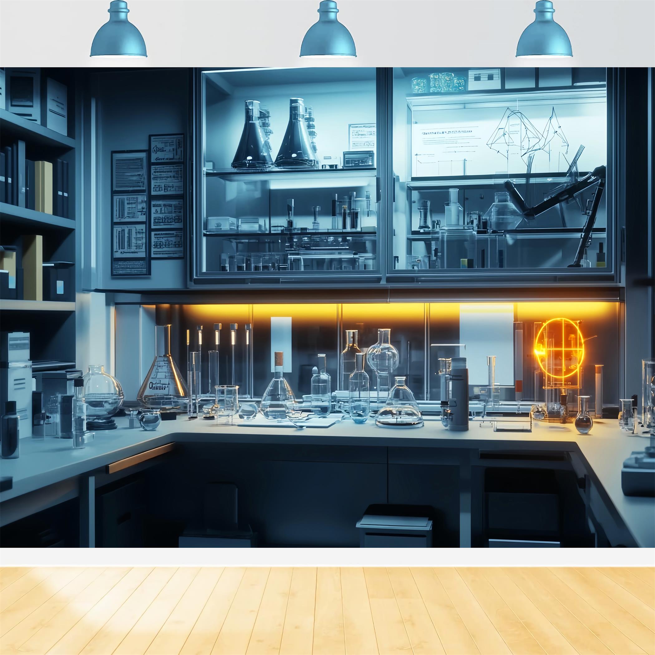 Chemie-Fotohintergrund Futuristisches Neon-Wissenschaftslabor Zurück zur Schule Fotohintergrund LXX59-252