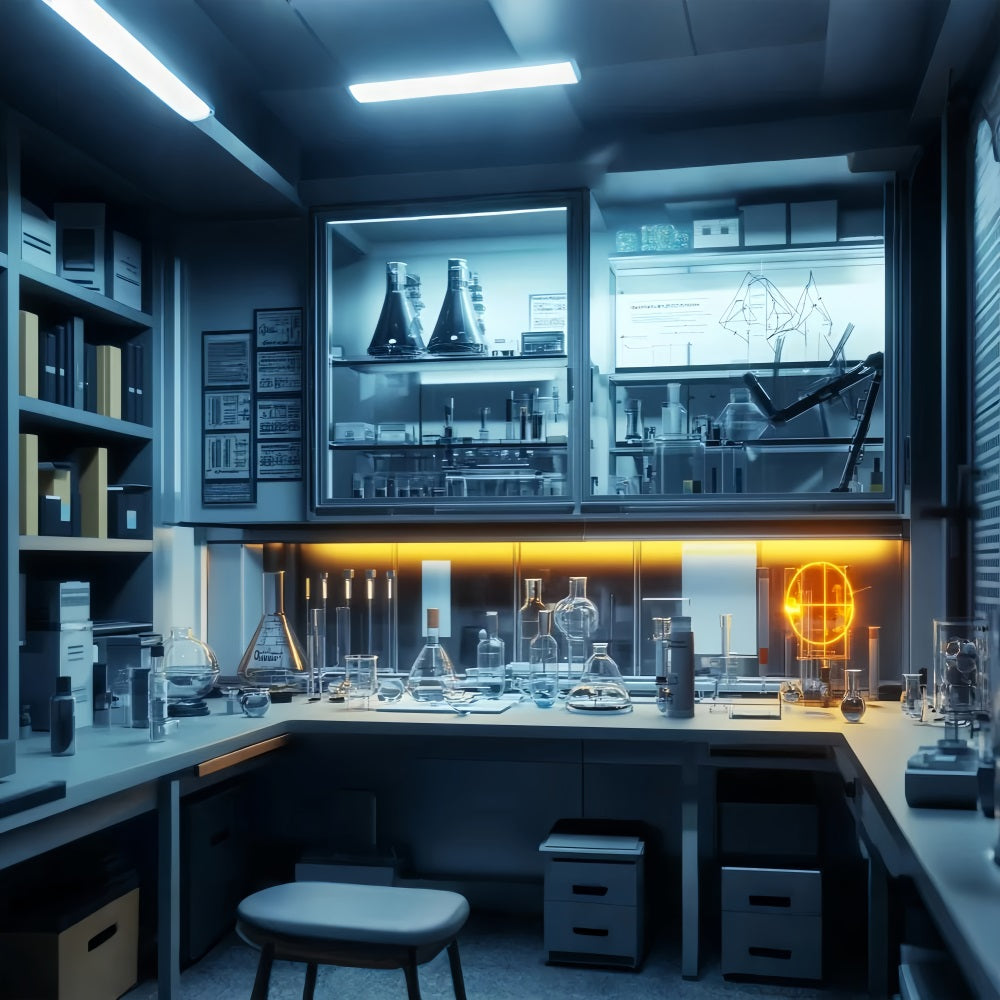 Chemie-Fotohintergrund Futuristisches Neon-Wissenschaftslabor Zurück zur Schule Fotohintergrund LXX59-252