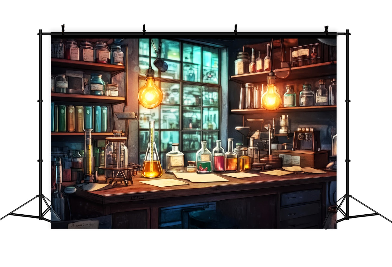 Fotohintergrund für Chemie Rustikaler Chemietisch Zurück zur Schule Foto-Fotohintergrund LXX59-254