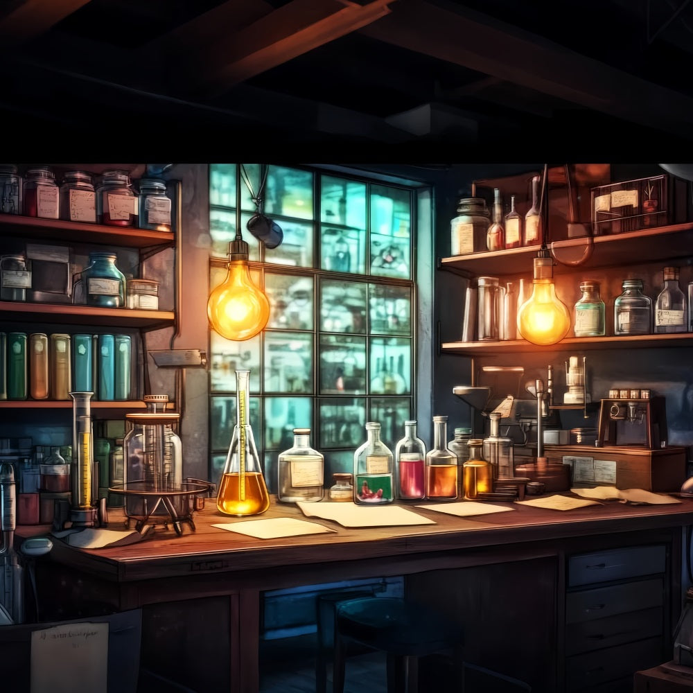 Fotohintergrund für Chemie Rustikaler Chemietisch Zurück zur Schule Foto-Fotohintergrund LXX59-254