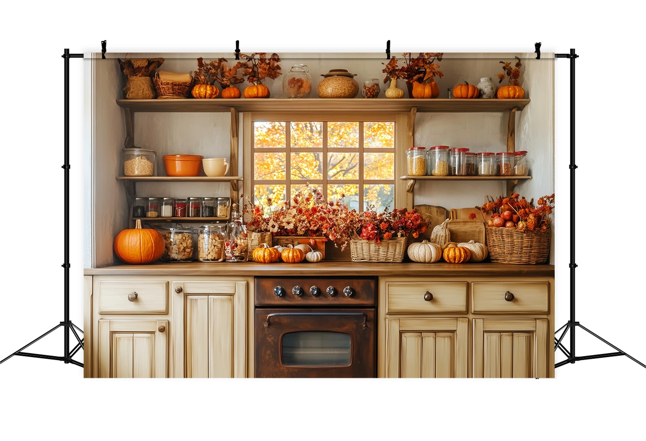 Küchenhintergrund Herbstfenster Gemütliche Dekoration Herbstfotografie-Studiohintergründe LXX59-272