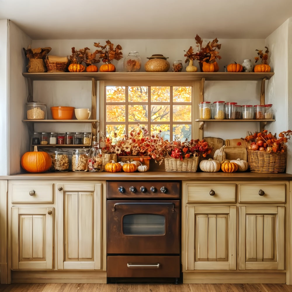 Küchenhintergrund Herbstfenster Gemütliche Dekoration Herbstfotografie-Studiohintergründe LXX59-272