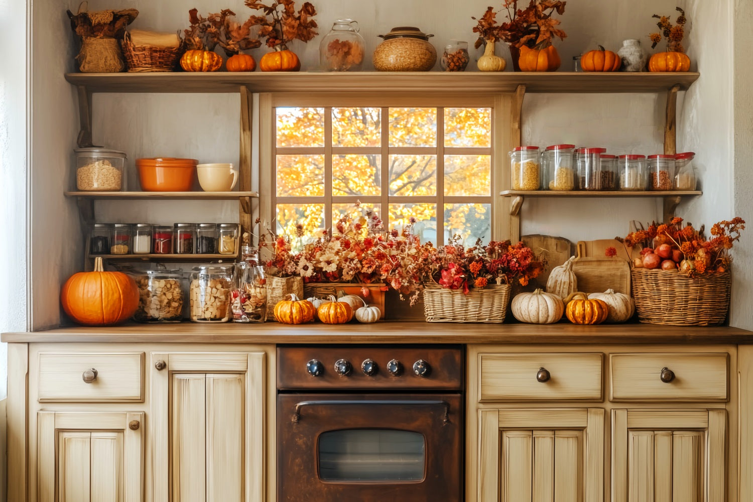 Küchenhintergrund Herbstfenster Gemütliche Dekoration Herbstfotografie-Studiohintergründe LXX59-272