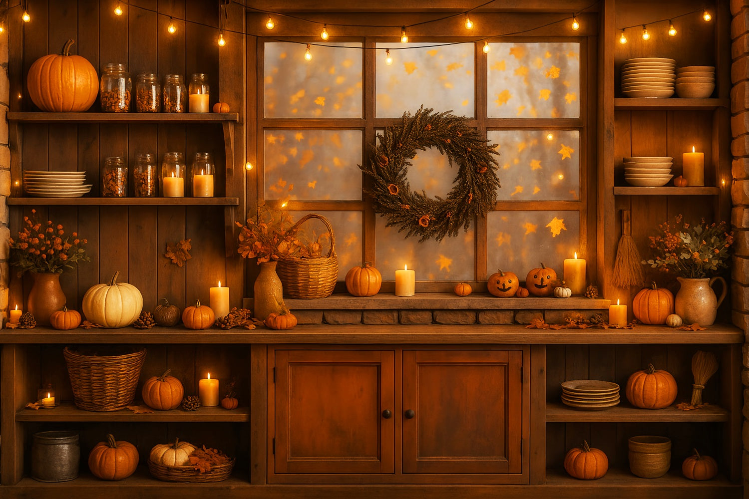 Küchenhintergrund Warmer Herbstglanz Küchenfenster Herbstfoto-Fotohintergrund LXX59-274