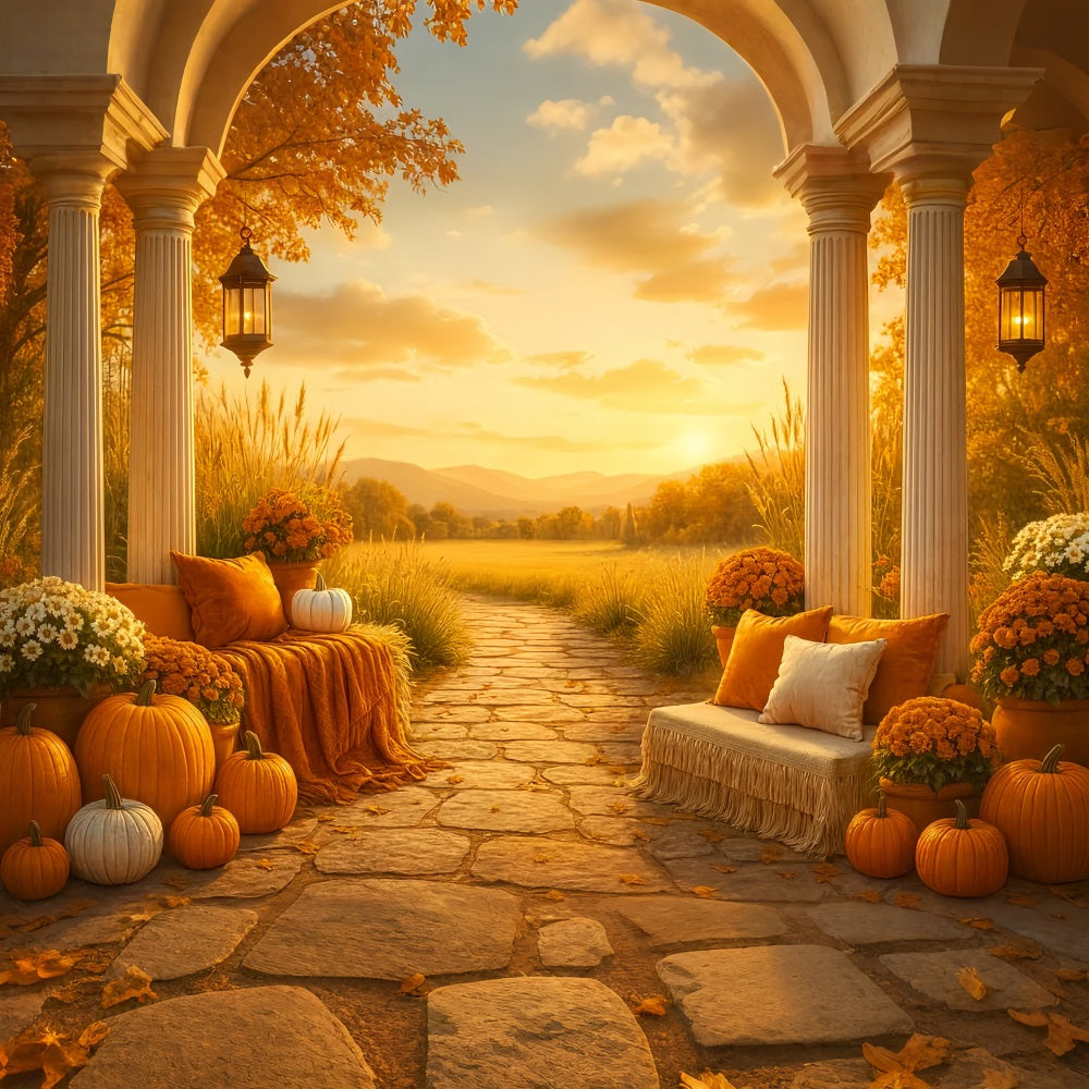 Rustikaler Fotohintergrund Goldener Herbst Sonnenuntergang Veranda Herbst-Studiohintergründe für Fotografie LXX59-276