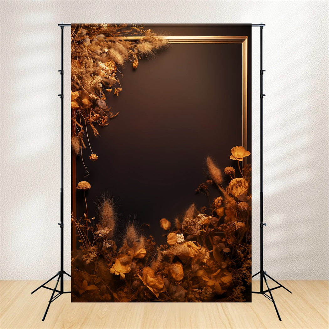 Abstrakter Fotohintergrund Goldener Rahmen Verwelkte Blumen Tanzfotohintergründe LXX59-28