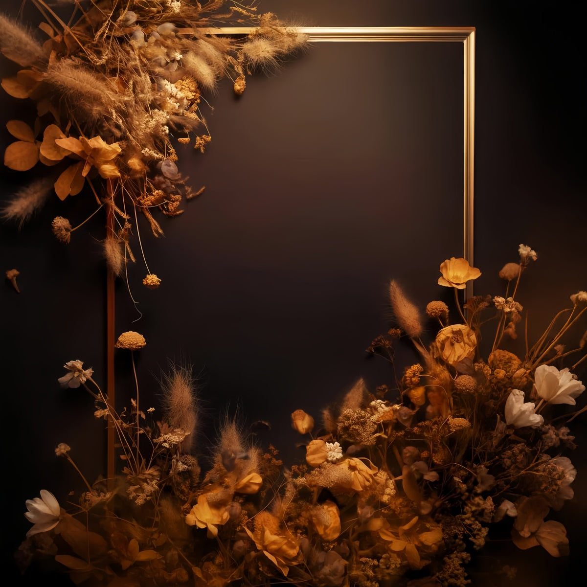 Abstrakter Fotohintergrund Goldener Rahmen Verwelkte Blumen Tanzfotohintergründe LXX59-28