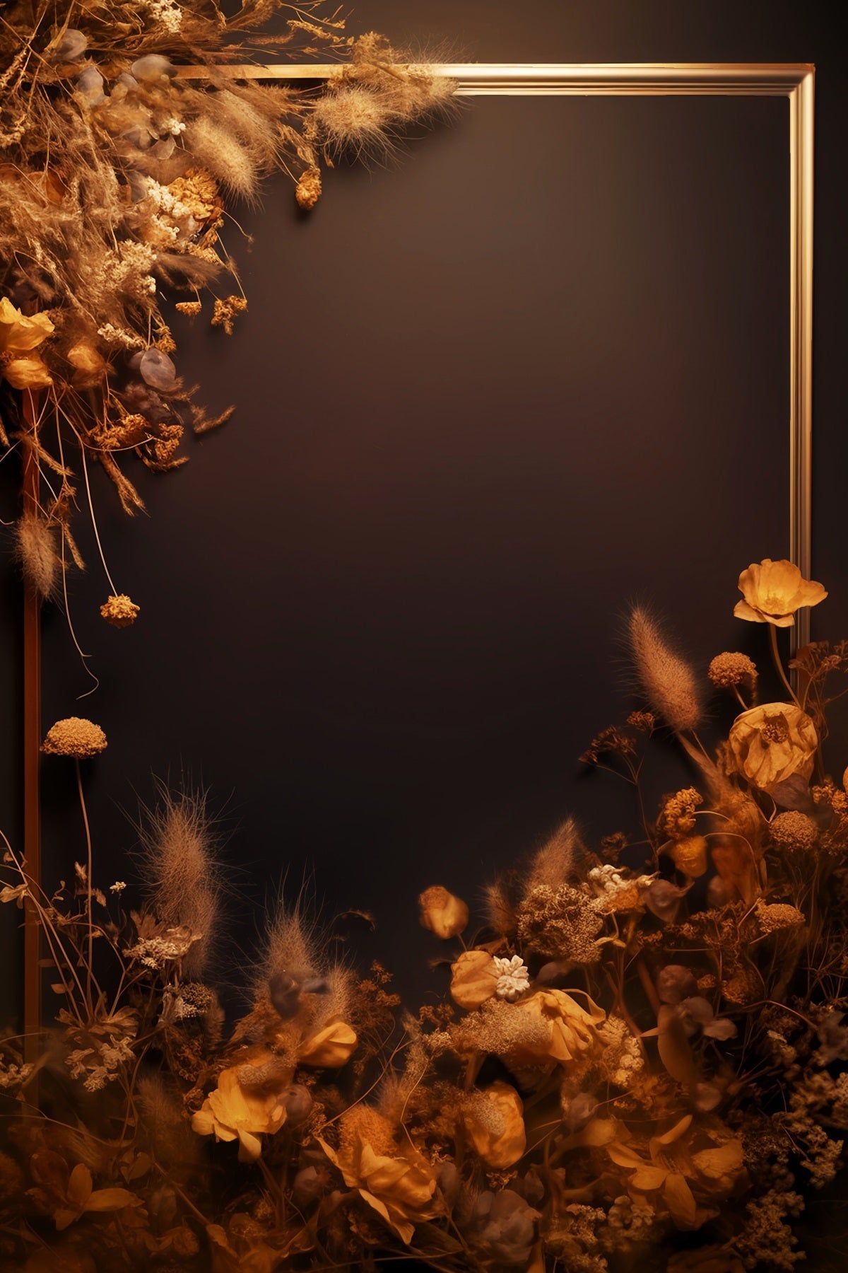Abstrakter Fotohintergrund Goldener Rahmen Verwelkte Blumen Tanzfotohintergründe LXX59-28