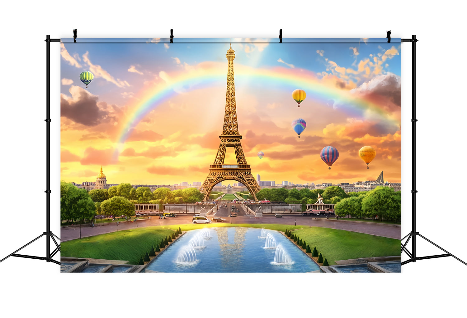 Paris-Fotohintergrund Eiffelturm Regenbogenballons Paris-Fotohintergrundideen LXX59-29