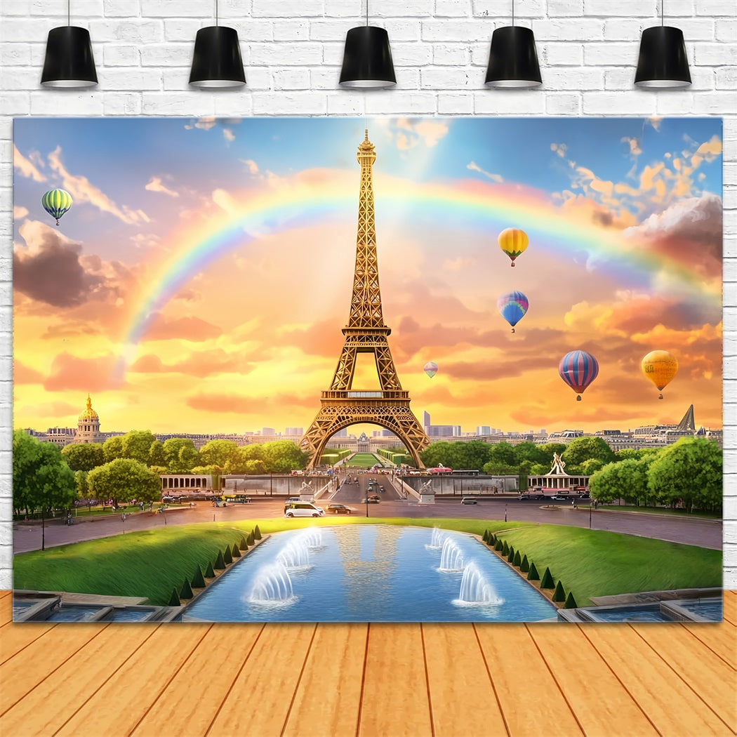 Paris-Fotohintergrund Eiffelturm Regenbogenballons Paris-Fotohintergrundideen LXX59-29