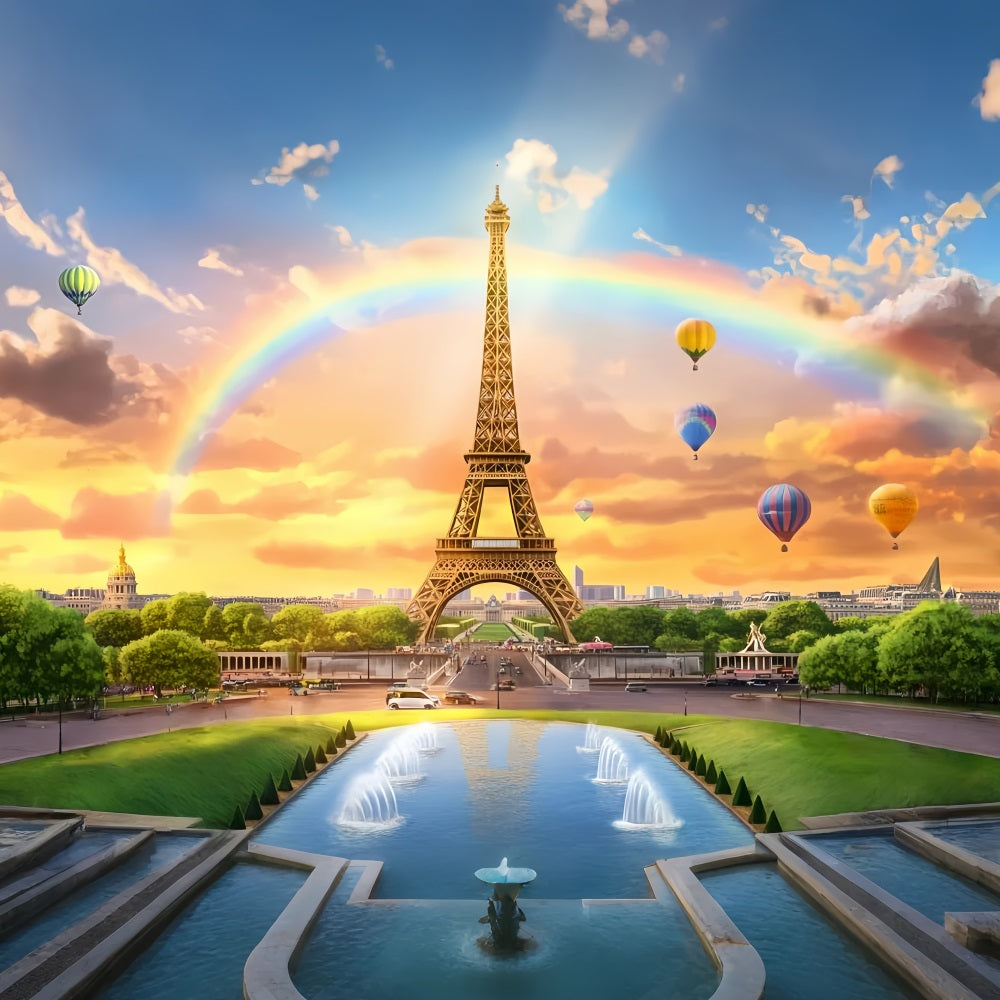 Paris-Fotohintergrund Eiffelturm Regenbogenballons Paris-Fotohintergrundideen LXX59-29