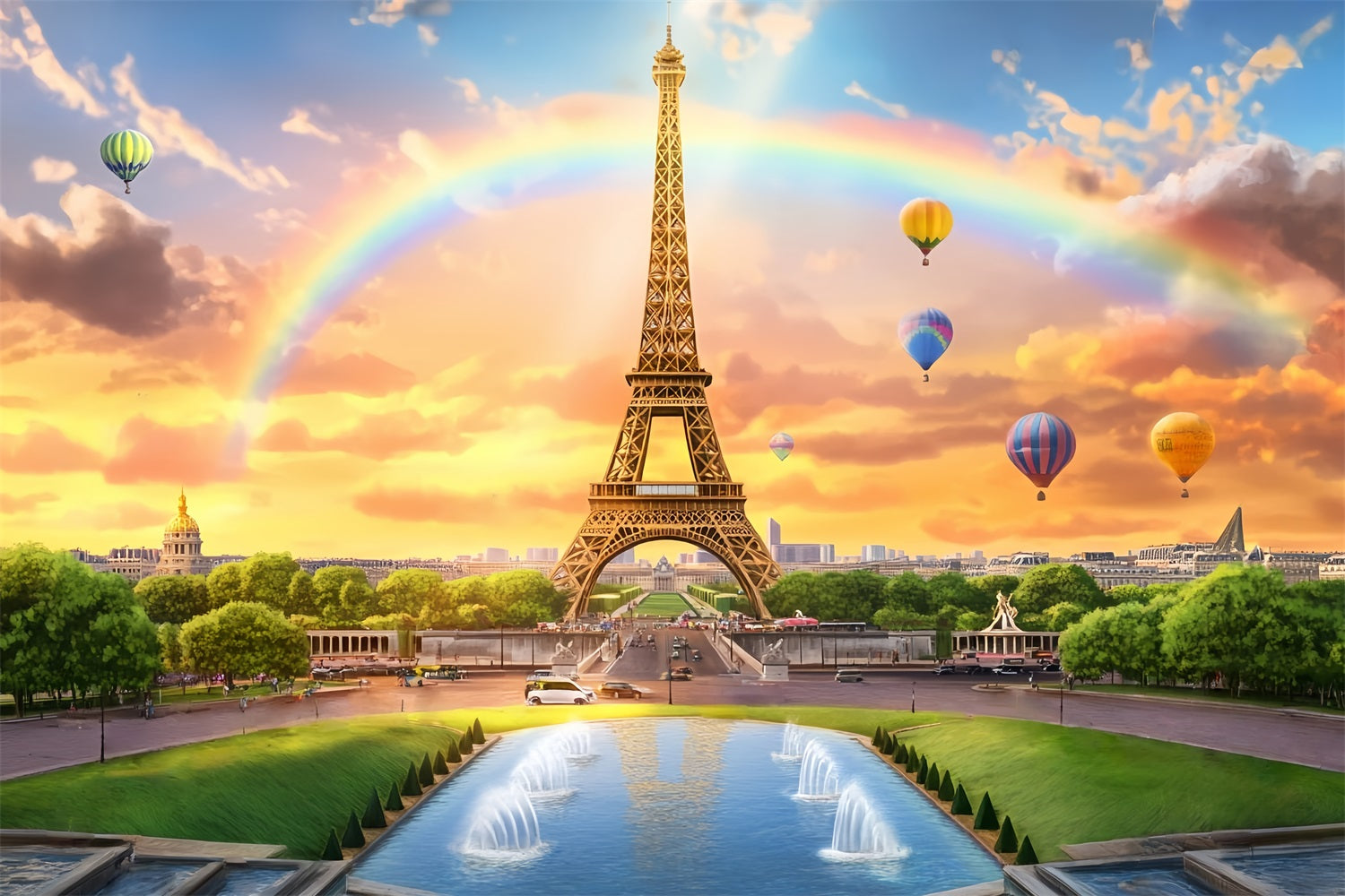 Paris-Fotohintergrund Eiffelturm Regenbogenballons Paris-Fotohintergrundideen LXX59-29