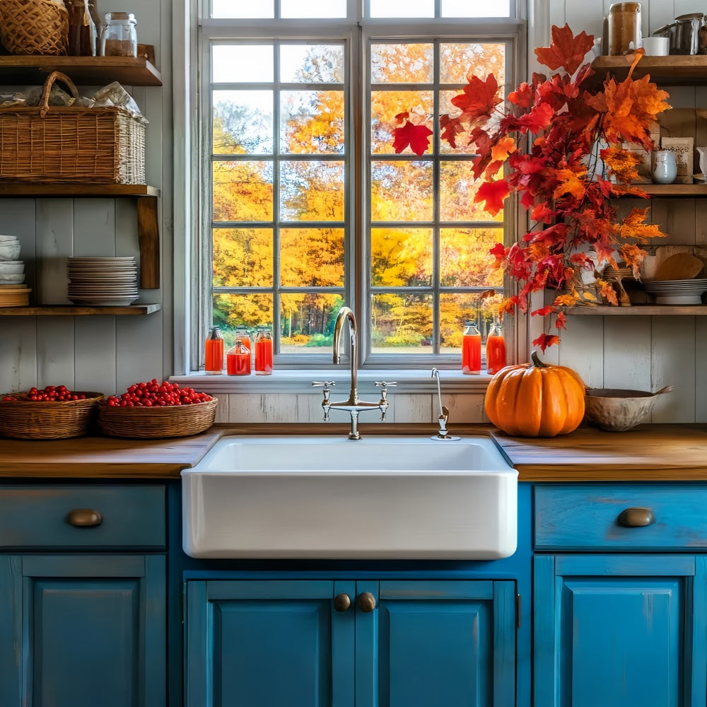 Küchenhintergrund Rustikale Küche Herbstblätter Herbst-Fotohintergrund LXX59-290