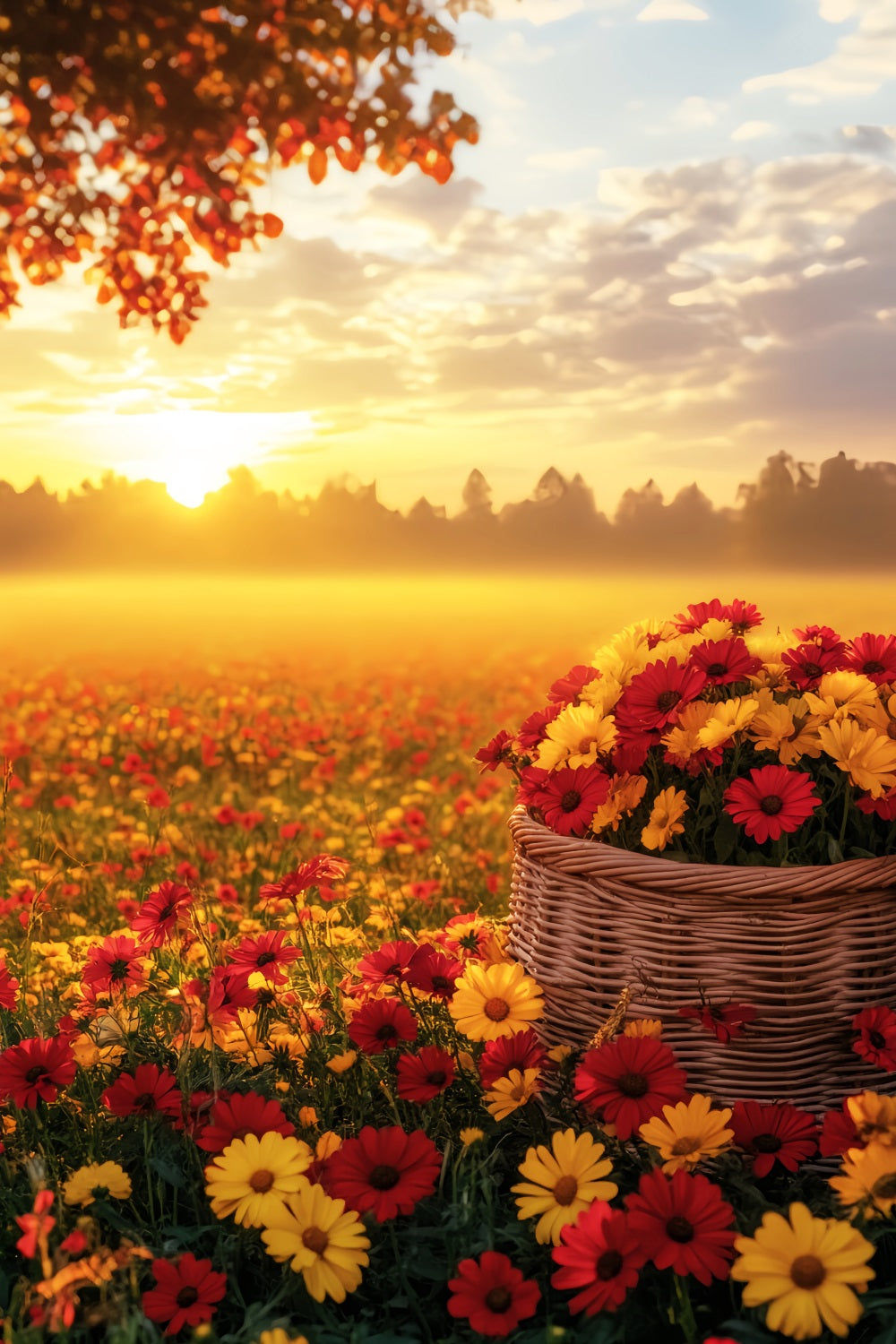 Herbst-Fotohintergrund im Freien Sonnenuntergang über einem Herbstblumenfeld Herbst-Studiohintergründe LXX59-292