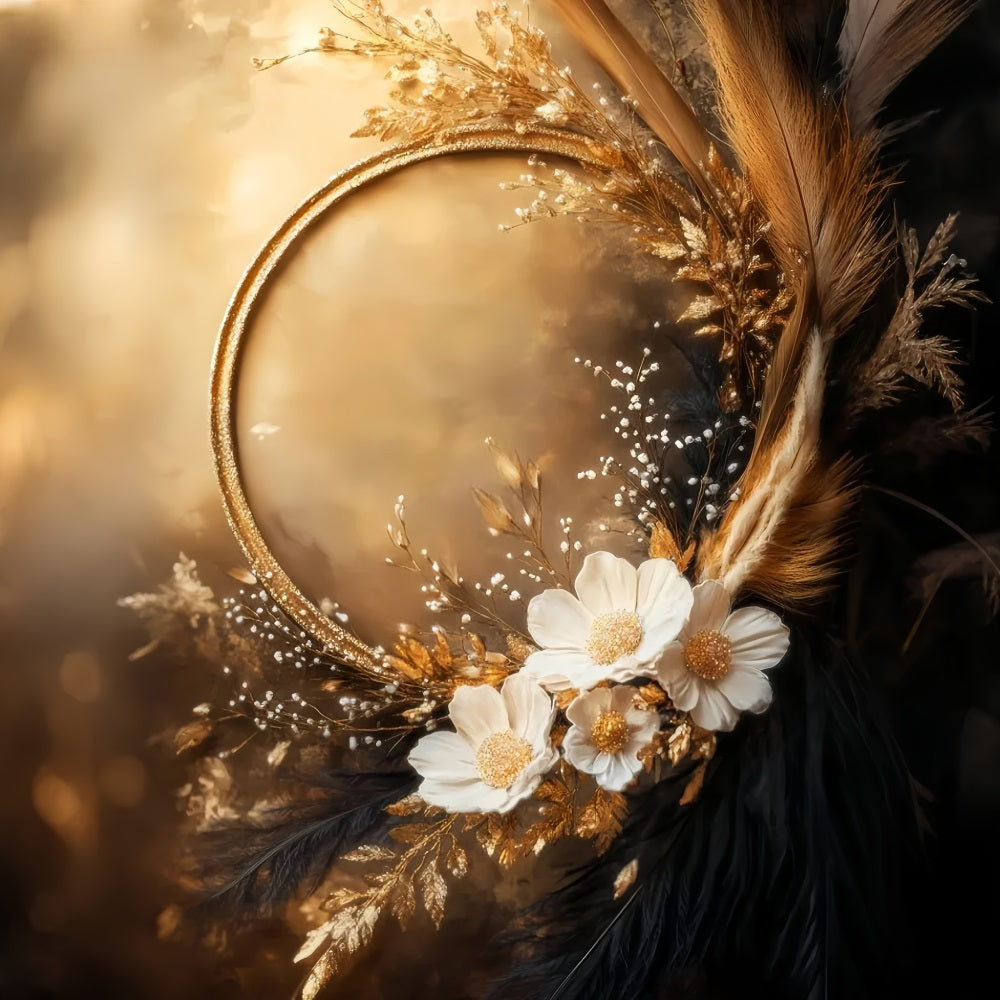 Boho-Fotohintergrund Eleganter goldener Blumenrahmen Herbst-Fotohintergrund LXX59-295