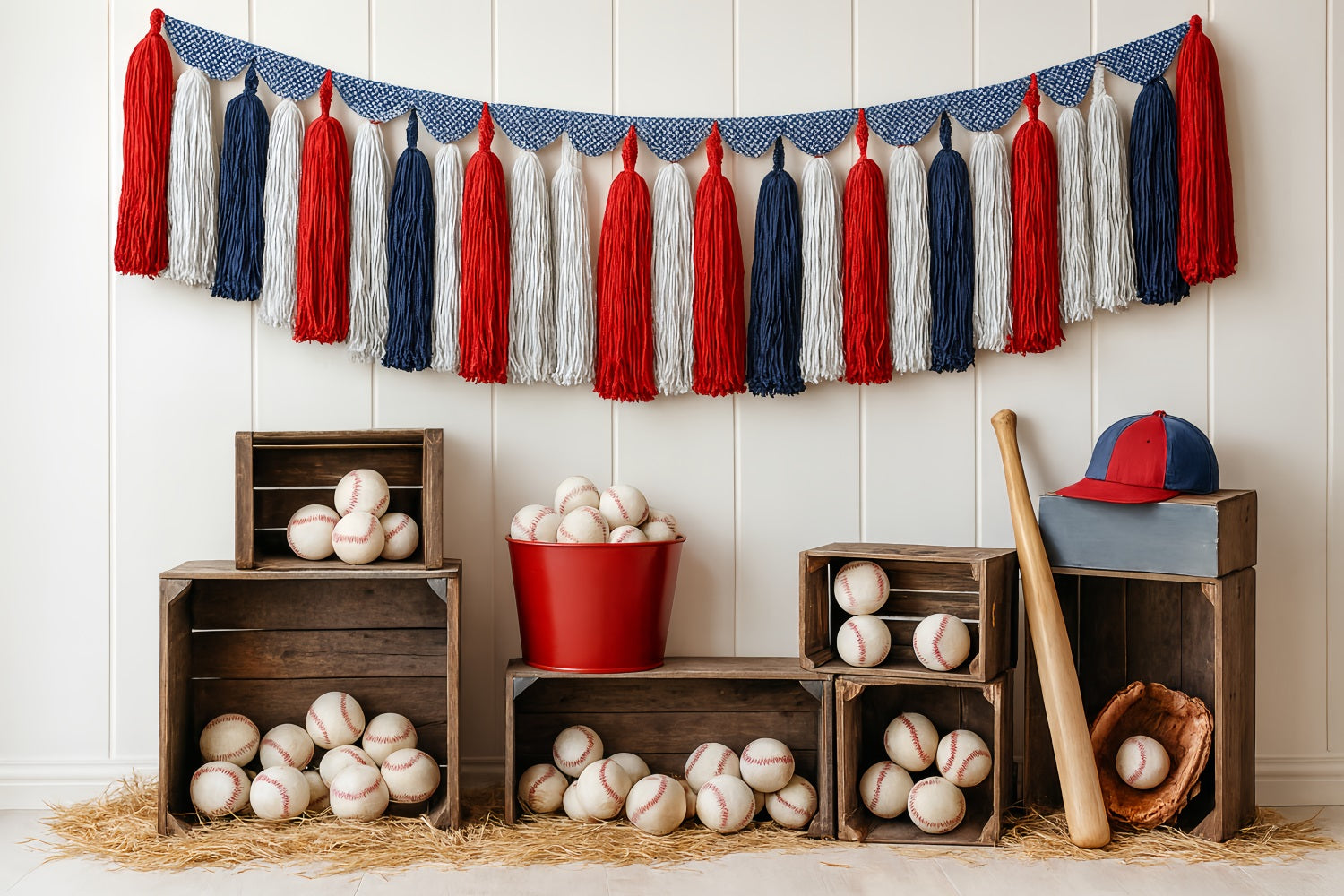 Sport-Fotohintergrund Baseball-Quasten-Kisten-Arrangement Baseball-Fotohintergrund LXX59-296