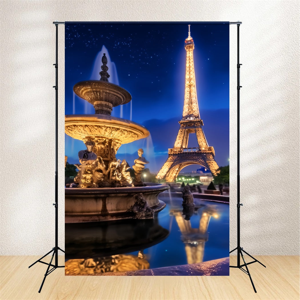 Paris-Fotohintergrund Eiffelturm Nachtbrunnen Nacht in Paris-Fotohintergrund LXX59-30