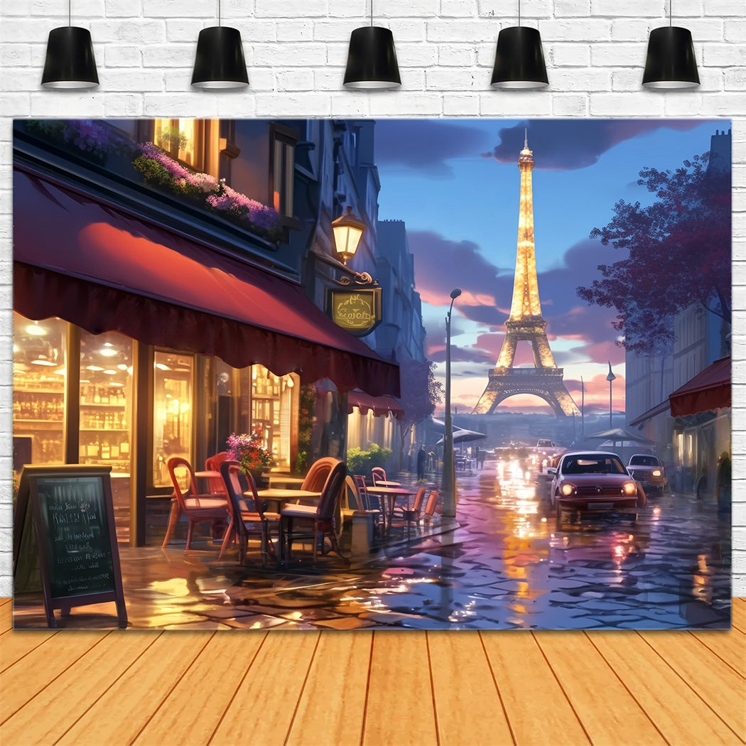 Paris-Fotohintergrund Pariser Straßencafé-Lichter Eine Nacht in Paris-Fotohintergrund LXX59-31
