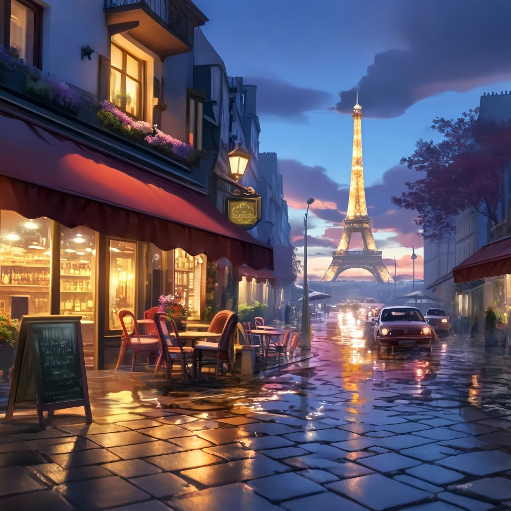 Paris-Fotohintergrund Pariser Straßencafé-Lichter Eine Nacht in Paris-Fotohintergrund LXX59-31