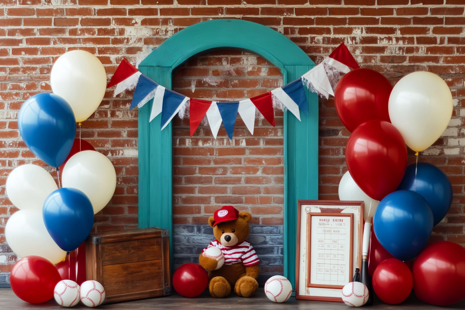 Basketball-Fotohintergrund Patriotischer Baseball Teddybär-Display Sport-Fotohintergrund LXX59-314