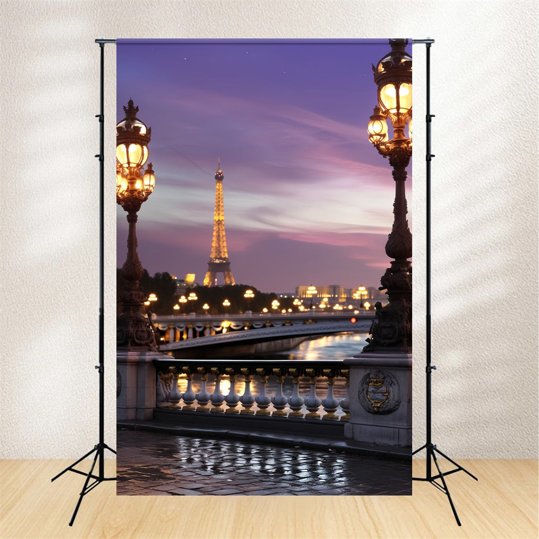 Paris-Fotohintergrund Eiffelturm Dämmerung Brücke Paris-Fotohintergrund für Fotos LXX59-32