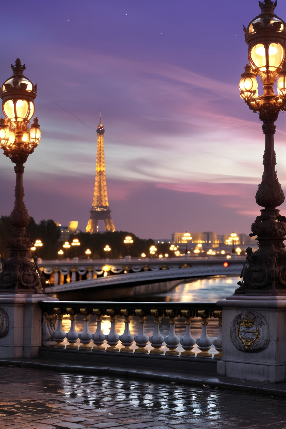 Paris-Fotohintergrund Eiffelturm Dämmerung Brücke Paris-Fotohintergrund für Fotos LXX59-32