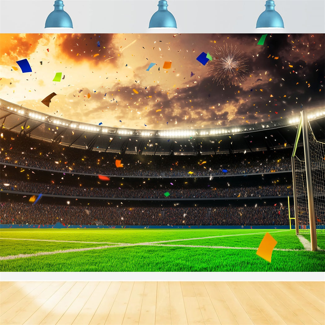 Fußball-Studiohintergründe Stadionfeier Konfetti Feuerwerk Fußballstadion-Fotohintergrund LXX59-328