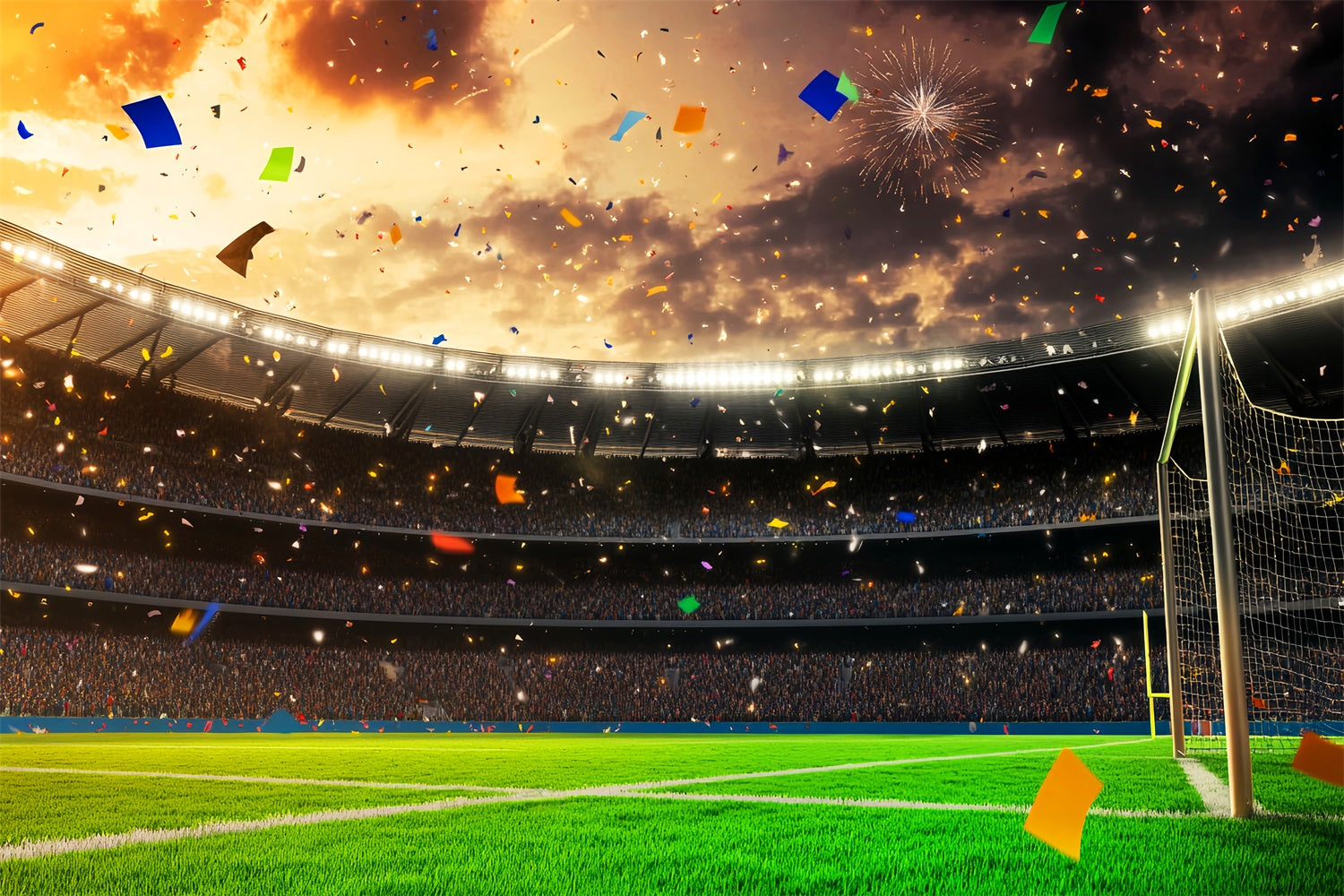 Fußball-Studiohintergründe Stadionfeier Konfetti Feuerwerk Fußballstadion-Fotohintergrund LXX59-328