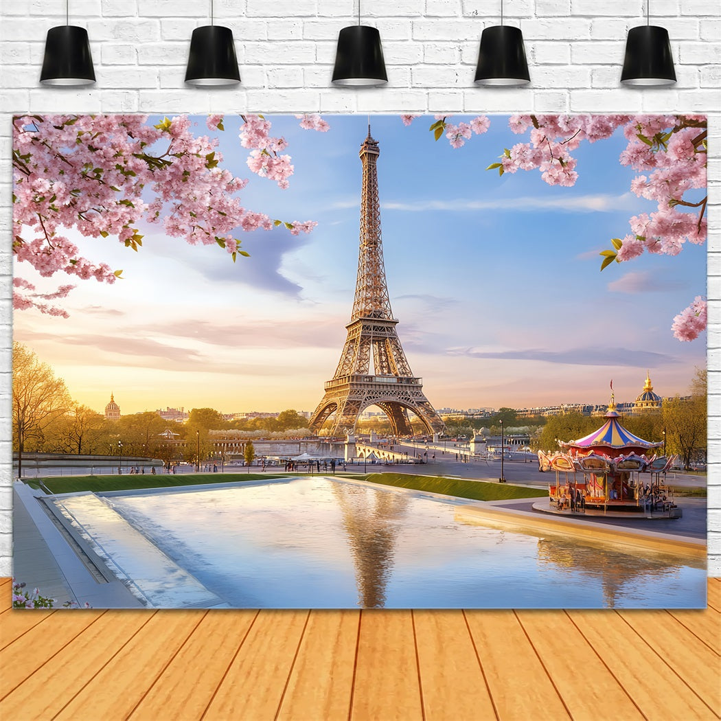 Französische Stadt Eiffelturm Blütenkarussell Paris-Fotohintergrund LXX59-33