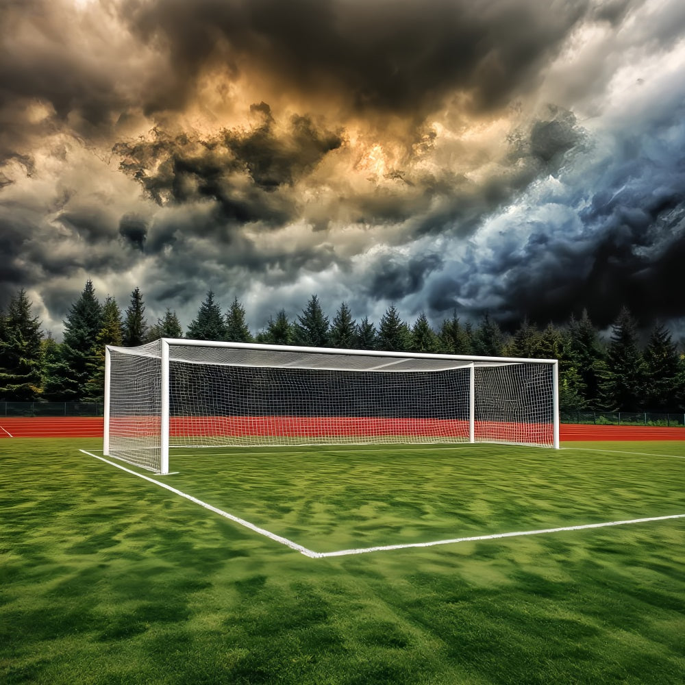 Fußball-Studiohintergründe Stürmischer Himmel Fußballtor Fußballfeld-Fotohintergrund LXX59-332