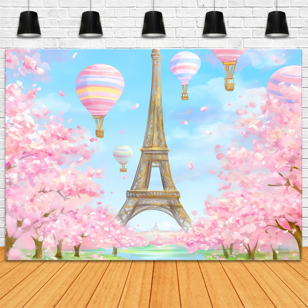 Paris-Hintergründe Eiffelturm Luftballons Blüten Paris-Fotohintergrundideen LXX59-34
