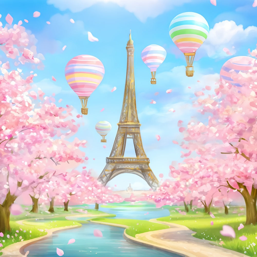 Paris-Hintergründe Eiffelturm Luftballons Blüten Paris-Fotohintergrundideen LXX59-34