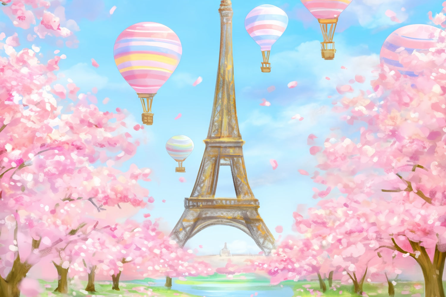 Paris-Hintergründe Eiffelturm Luftballons Blüten Paris-Fotohintergrundideen LXX59-34