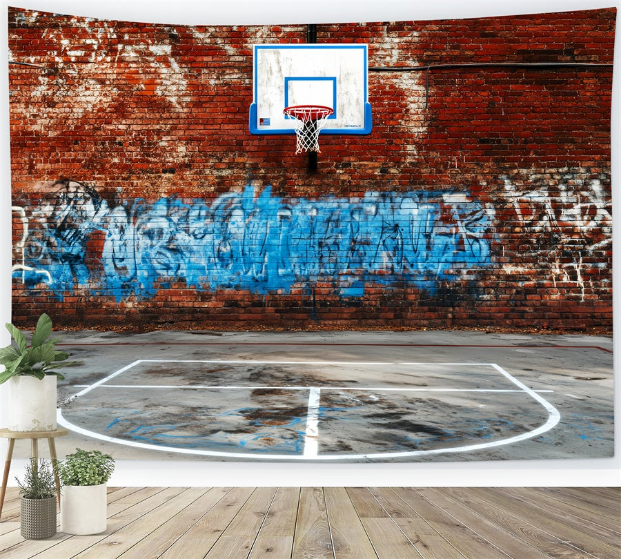 Sport-Fotohintergrund Backsteinmauer Graffiti Basketballkorb Sport-Studiohintergründe für Fotografie LXX59-344